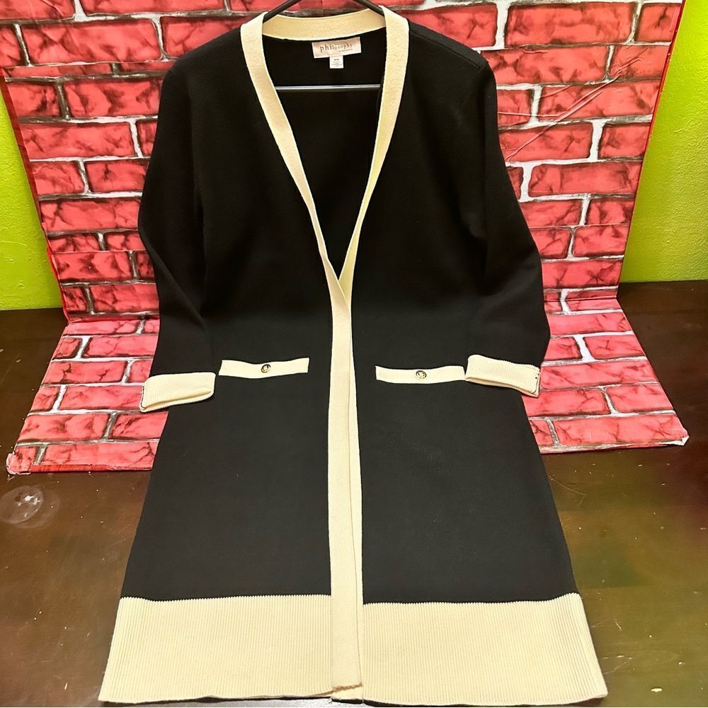 Philosophy Chic Padded shoulder Novelty Button Pocket Cardigan M